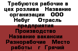 Требуются рабочие в цех розлива › Название организации ­ ООО “Небуг“ › Отрасль предприятия ­ Производство › Название вакансии ­ Разнорабочие › Место работы ­ г. Грячий Ключ, пос. Первомайский, ул. Грная 1. › Подчинение ­ Начальник цеха › Минимальный оклад ­ 15 - Краснодарский край, Горячий Ключ г. Работа » Вакансии   